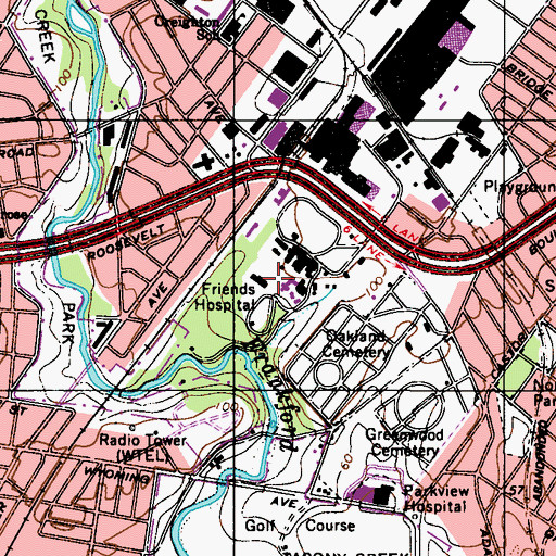 Topographic Map of Friends Hospital, PA