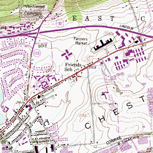 Topographic Map of Friends School, PA