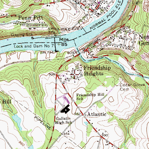 Topographic Map of Friendship Heights, PA