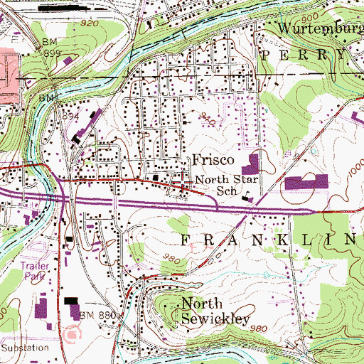 Topographic Map of Frisco, PA
