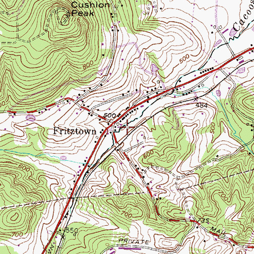 Topographic Map of Fritztown, PA