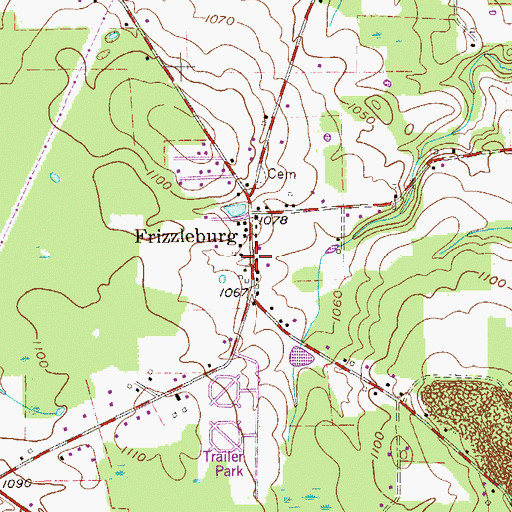 Topographic Map of Frizzleburg, PA