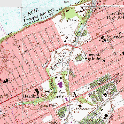 Topographic Map of Frontier Park, PA