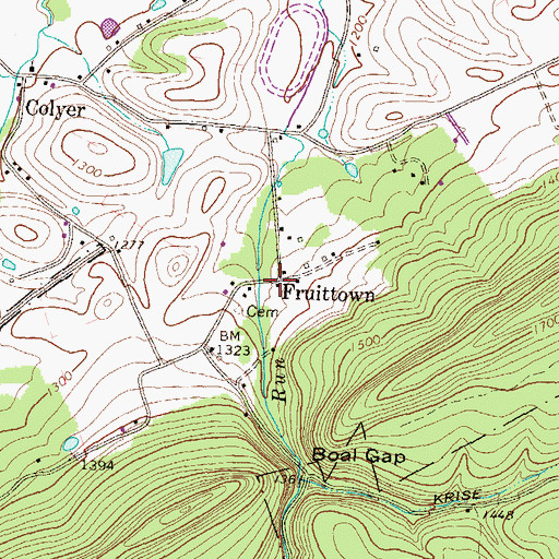 Topographic Map of Fruittown, PA