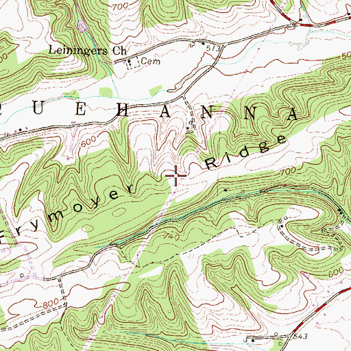 Topographic Map of Frymoyer Ridge, PA