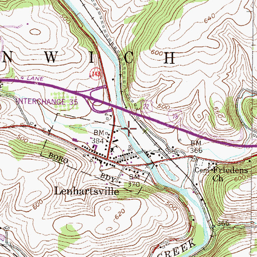 Topographic Map of Furnace Creek, PA