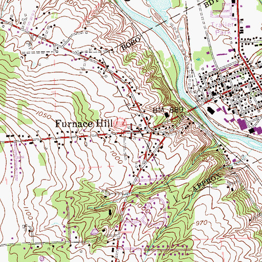Topographic Map of Furnace Hill, PA