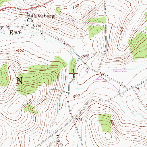 Topographic Map of Gaffers Creek, PA