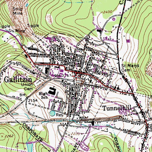 Topographic Map of Gallitzin, PA
