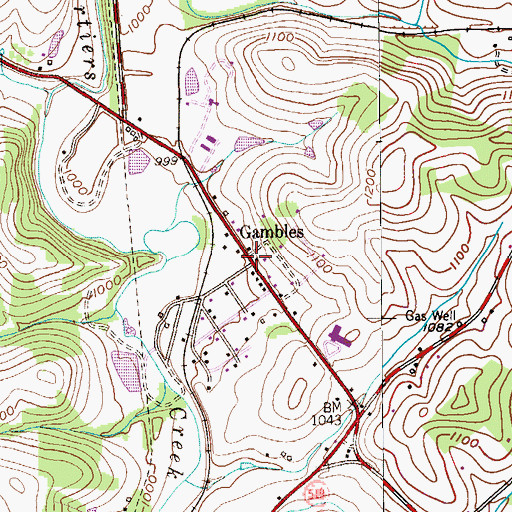 Topographic Map of Gambles, PA