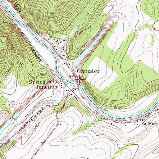 Topographic Map of Ganister, PA