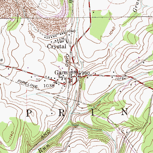 Topographic Map of Gans, PA