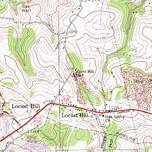 Topographic Map of Gans Hill School, PA