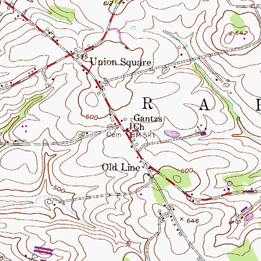Topographic Map of Gantzs Church, PA