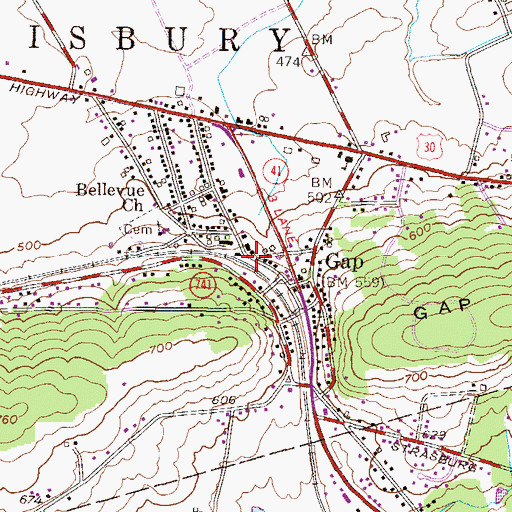Topographic Map of Gap, PA