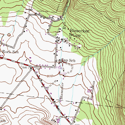 Topographic Map of Gap School, PA