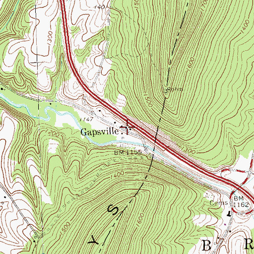 Topographic Map of Gapsville, PA