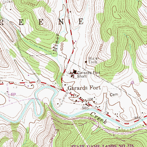 Topographic Map of Garards Fort Shaft, PA