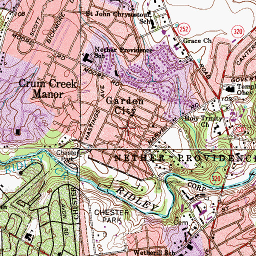 Topographic Map of Garden City, PA