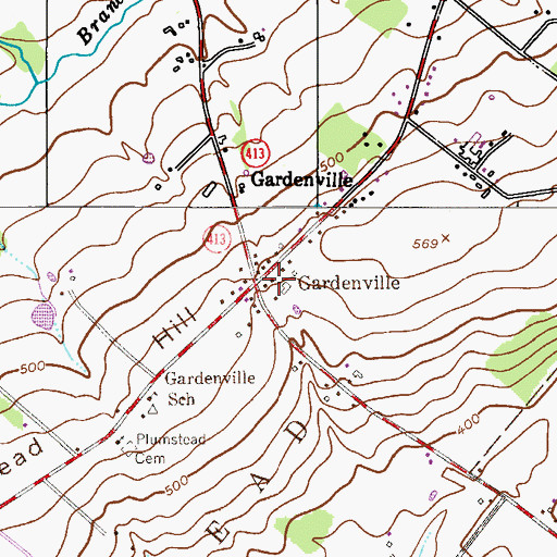 Topographic Map of Gardenville, PA