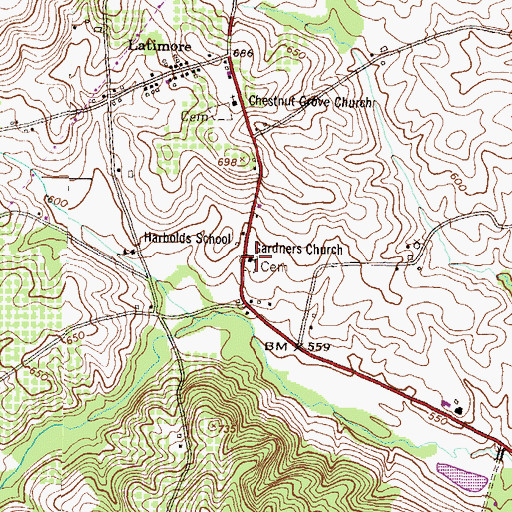 Topographic Map of Gardners Church, PA