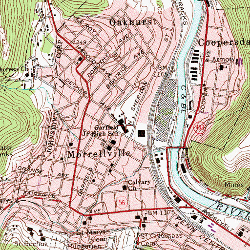 Topographic Map of Garfield Junior High School, PA