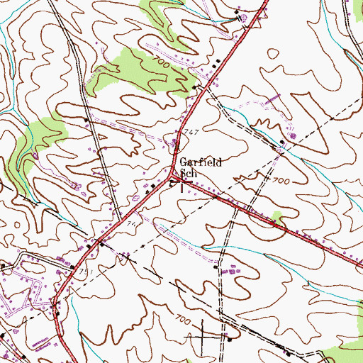 Topographic Map of Garfield School, PA