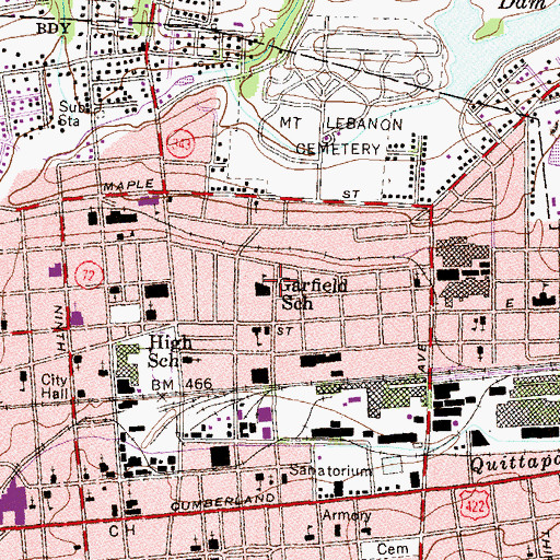 Topographic Map of Garfield School, PA