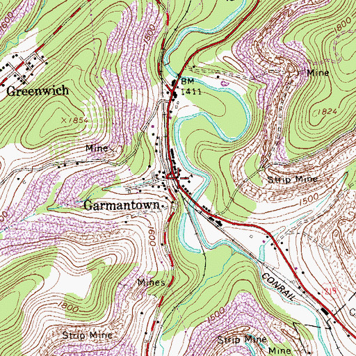 Topographic Map of Garmantown, PA