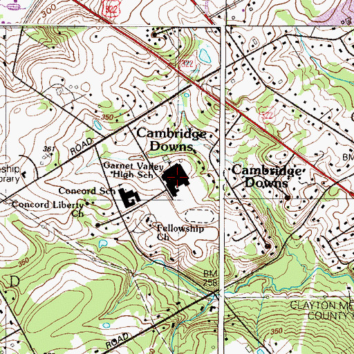 Topographic Map of Garnet Valley High School, PA