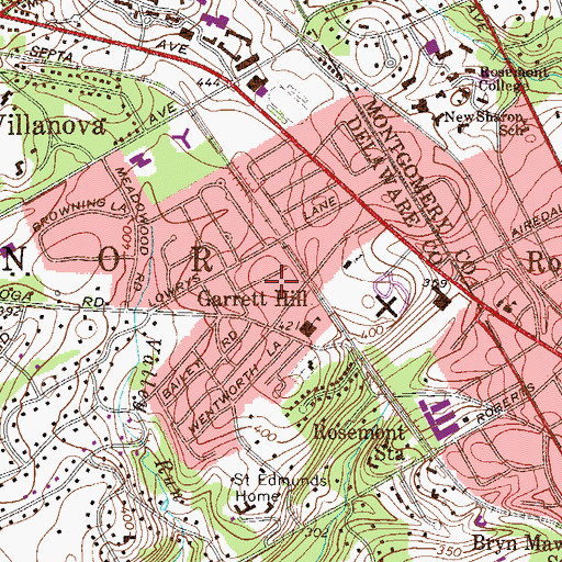 Topographic Map of Garrett Hill, PA