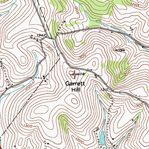 Topographic Map of Garrett Hill, PA