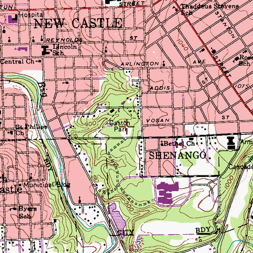 Topographic Map of Gaston Park, PA