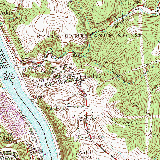 Topographic Map of Gates, PA