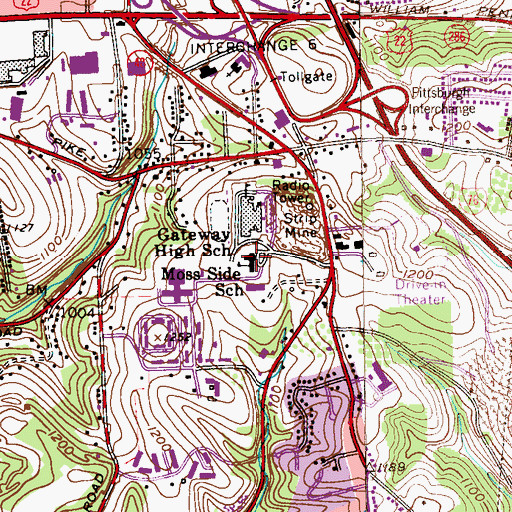 Topographic Map of Gateway High School, PA