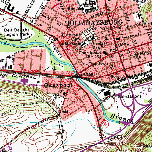 Topographic Map of Gaysport, PA