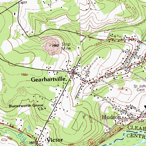 Topographic Map of Gearhartville, PA