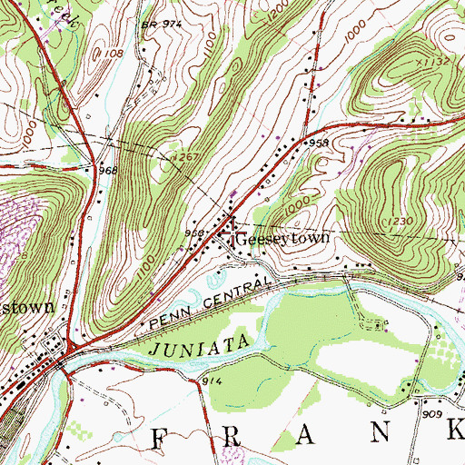 Topographic Map of Geeseytown, PA