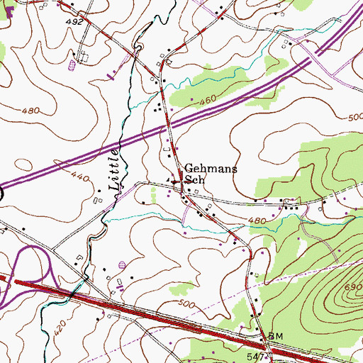 Topographic Map of Gehmans School, PA