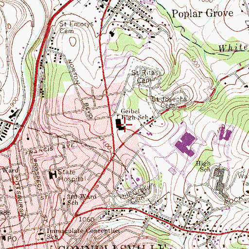 Topographic Map of Geibel High School, PA