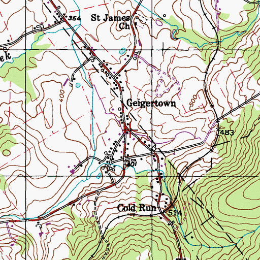Topographic Map of Geigertown, PA