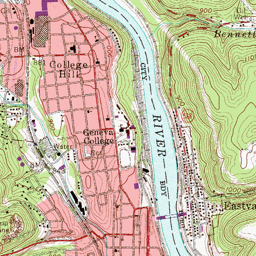 Topographic Map of Geneva College, PA