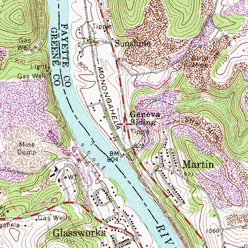 Topographic Map of Geneva Siding, PA