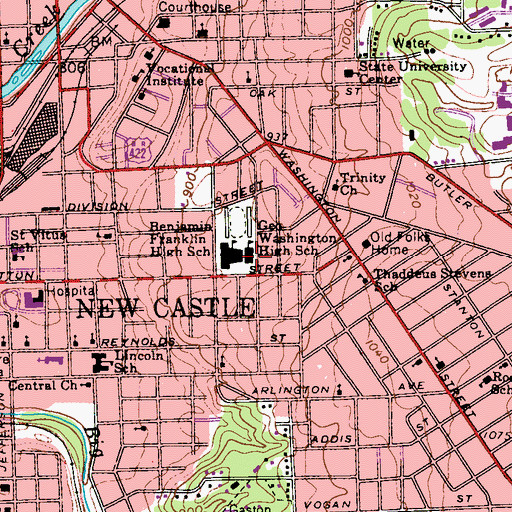 Topographic Map of George Washington High School, PA