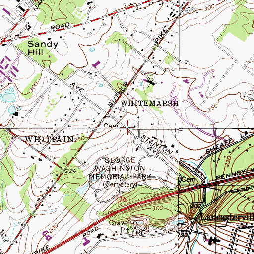 Topographic Map of George Washington Memorial Park Cemetery, PA