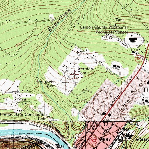 Topographic Map of Saint Joseph's Catholic Cemetery, PA