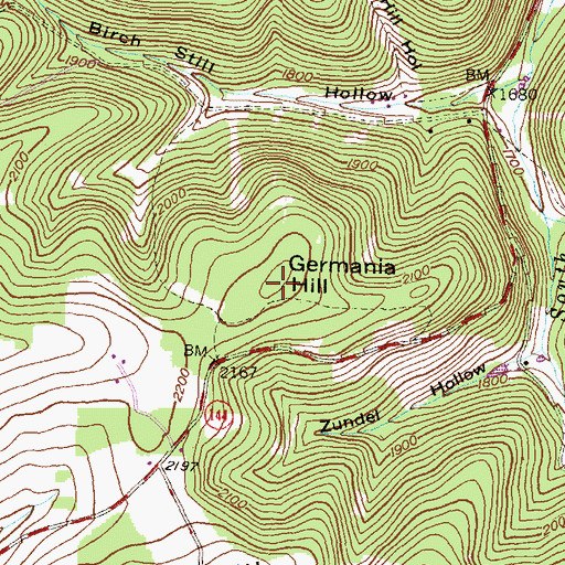 Topographic Map of Germania Hill, PA