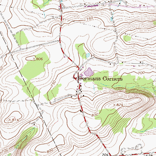 Topographic Map of Germans Corners, PA