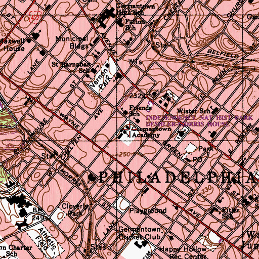 Topographic Map of Germantown Academy, PA