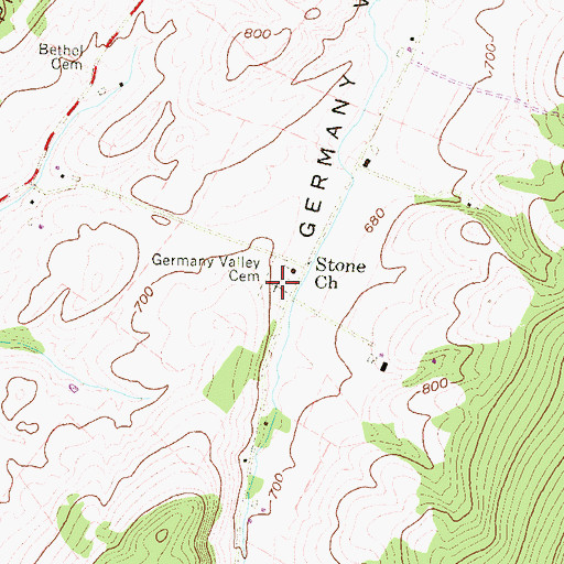 Topographic Map of Germany Valley Cemetery, PA